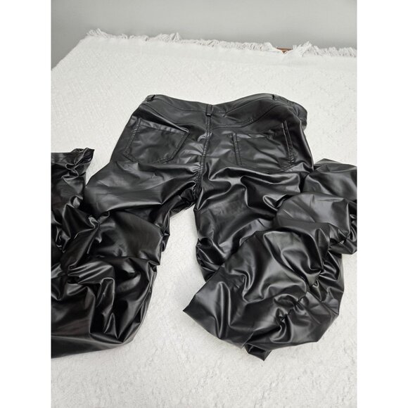 Women's/Unisex Black Faux Leather Ruched Pants XL Stretchy & Stylish - Picture 4 of 5